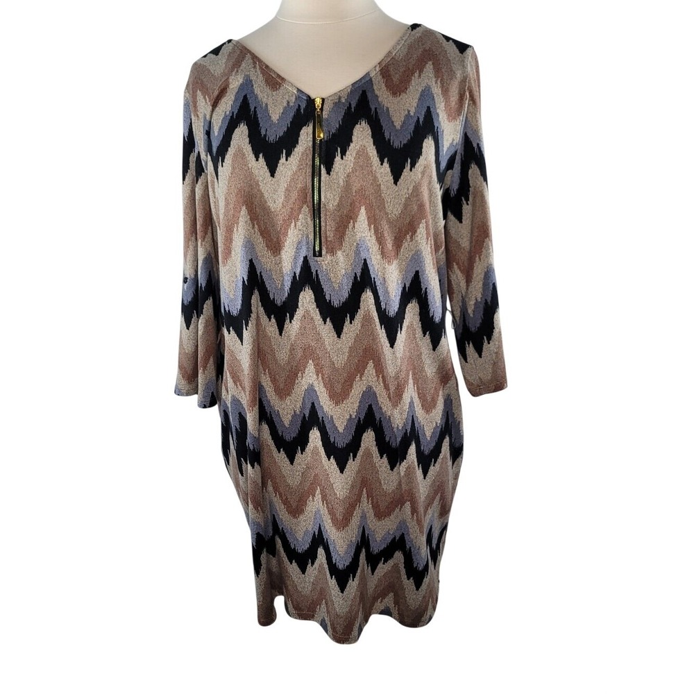 Tacera‎ Front Zip Chevron Knit Dress